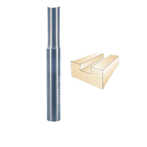Carbide straight flute router bit with illustration of precise groove cut for woodworking tool accessories under $100 collection