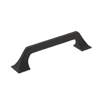 Matte black cabinet pull with 5-1/16-inch center-to-center design for hardware and furniture accessories collections