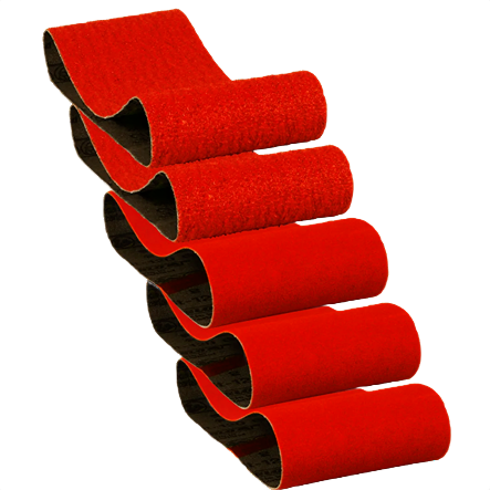 Set of five red sanding belts with varied grits for woodworking tool accessories and home improvement tasks under $50
