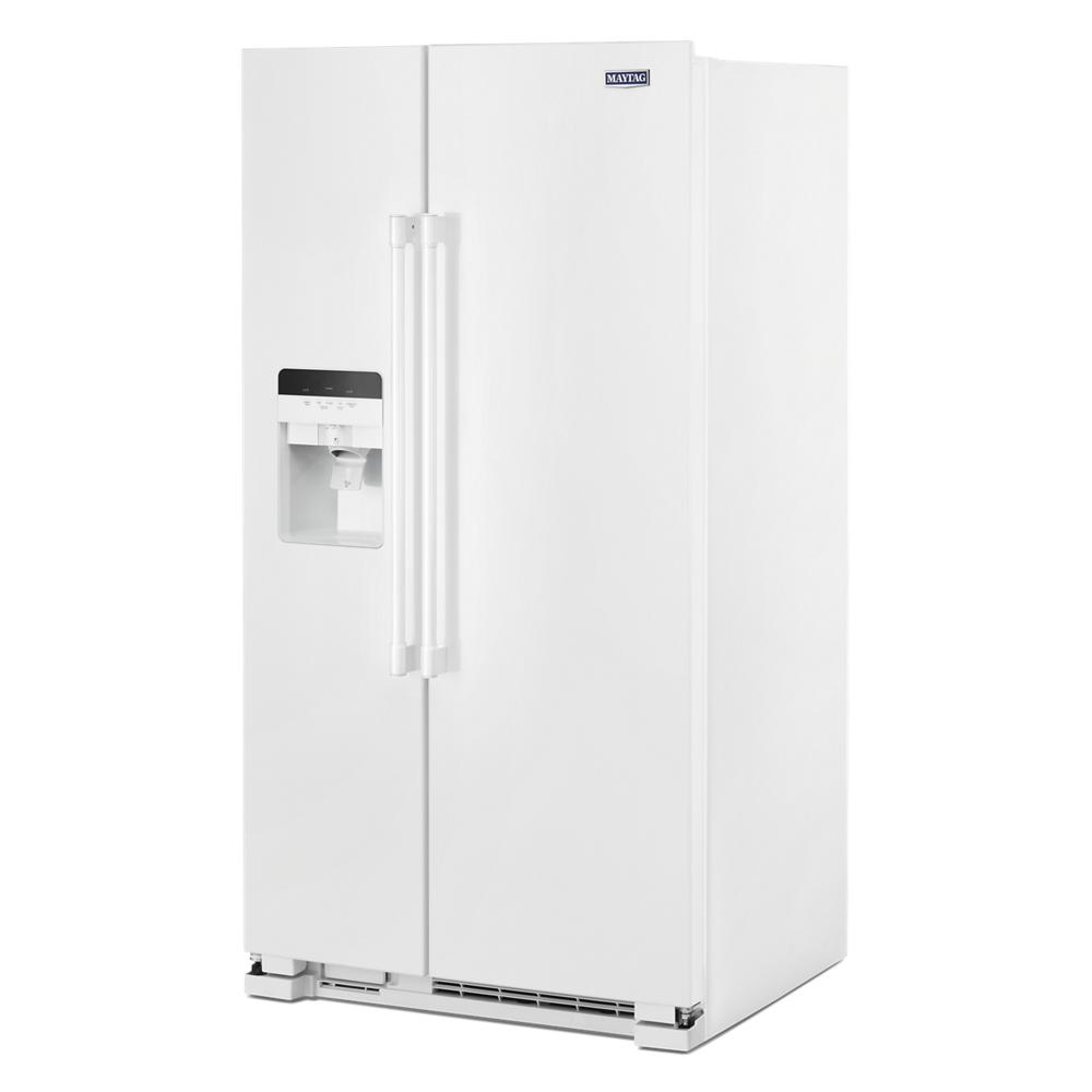 White side-by-side refrigerator with exterior ice and water dispenser from kitchen and appliances collection