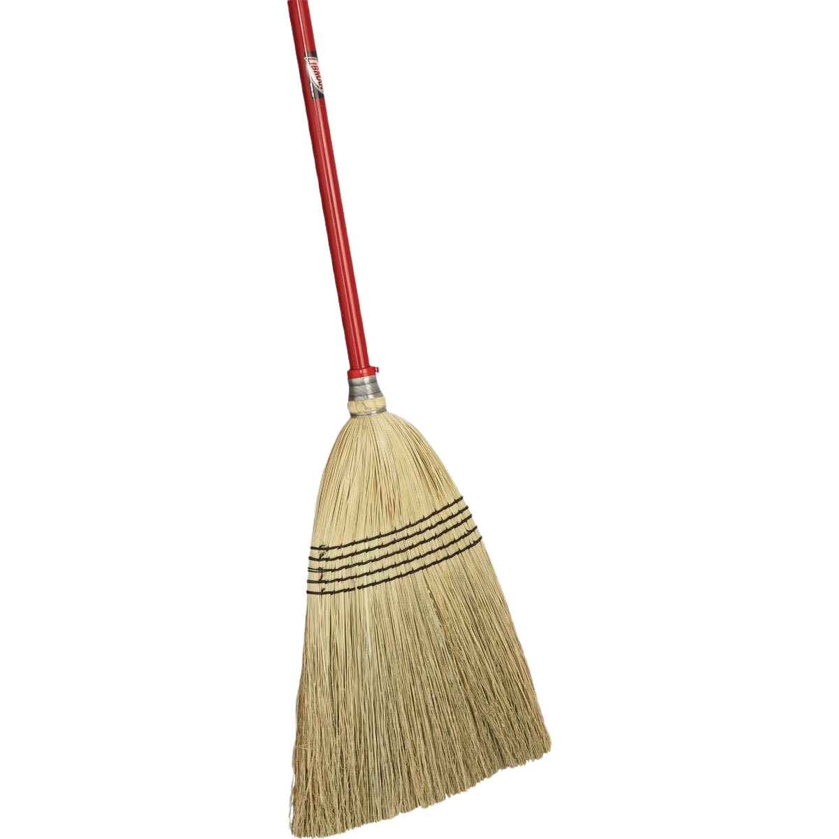 Classic corn broom with durable steel handle and wire-bound bristles for indoor and outdoor cleaning tasks