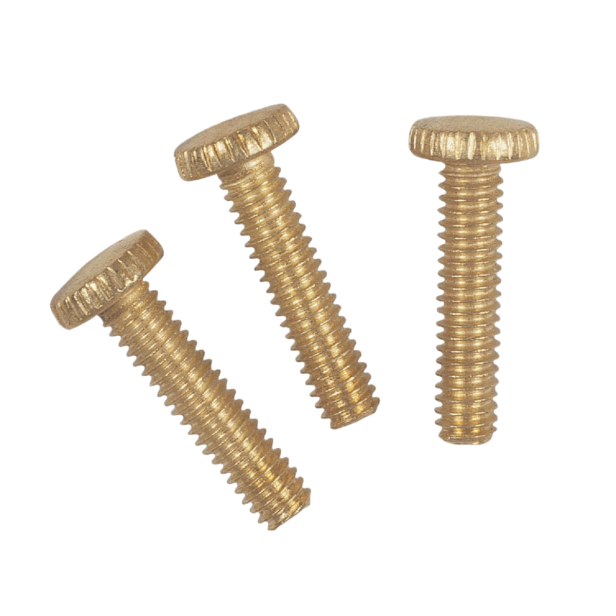 Three brass-plated steel knurled head screws for lamp parts in electrical and home improvement collections under $50