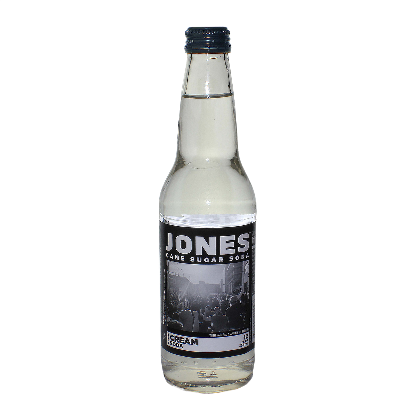 Clear glass bottle of Jones cane sugar cream soda in the drinks collection under $50 and food & beverage categories
