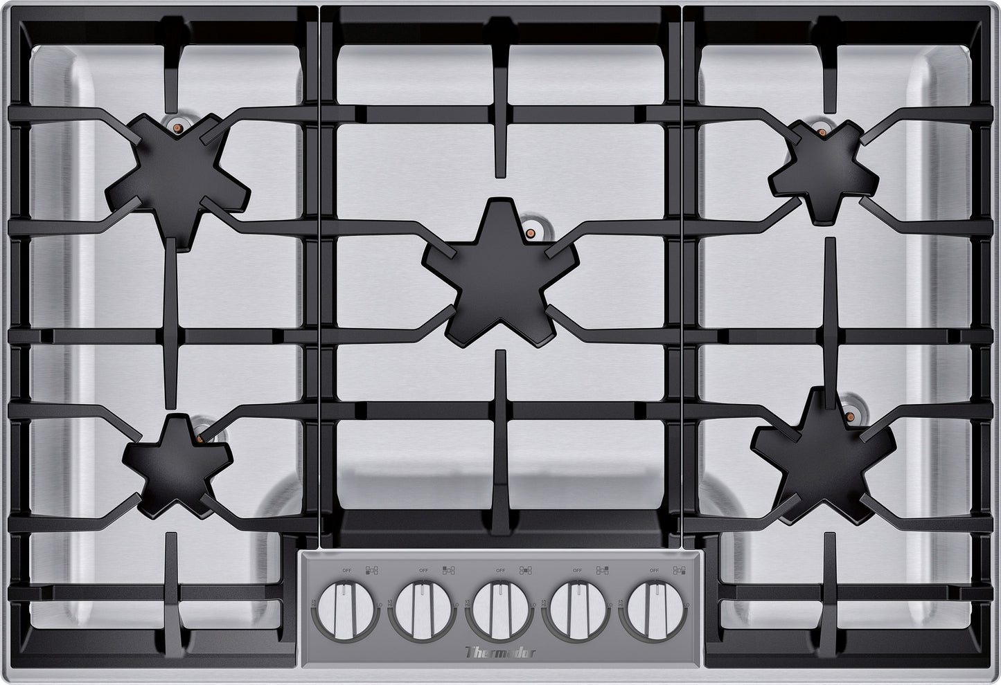 Stainless steel 30-inch gas cooktop with five burners and control knobs in Cooktops and Kitchen & Kitchenware collections