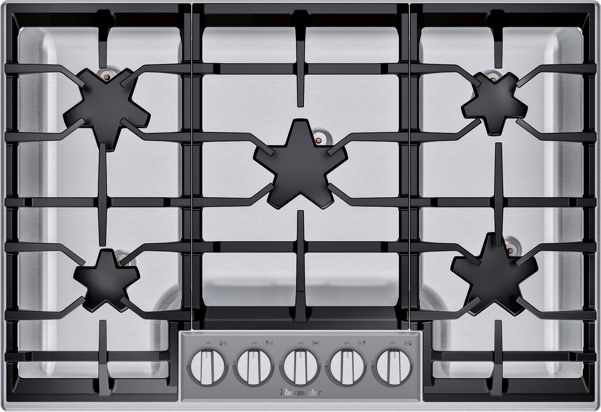 Stainless steel 30-inch gas cooktop with five burners and control knobs in Cooktops and Kitchen & Kitchenware collections