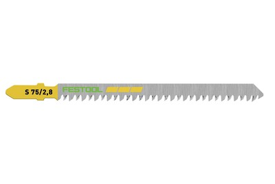 Single yellow-shank jigsaw blade with fine teeth for cutting wood, metal, and plastic in tool and saw accessories collections