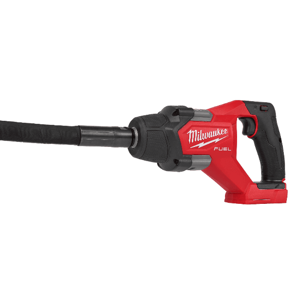Cordless red and black Milwaukee concrete pencil vibrator with ergonomic grip for tools and home improvement tasks