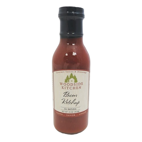 15 oz bottle of smoky all-natural bacon ketchup from Woodside Kitchen in food & beverage and under $50 collections