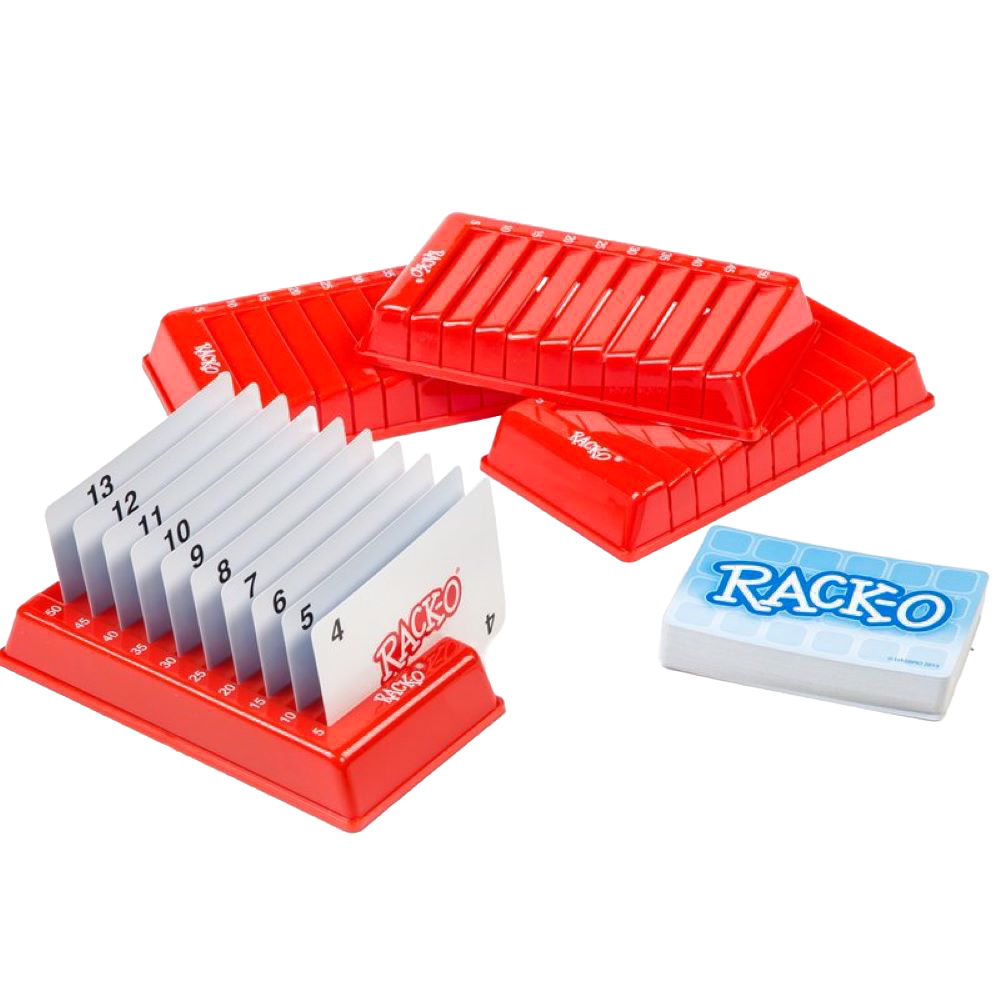 Red plastic card holders with numbered cards and a deck for a classic game in Toys & Games under $50 collection