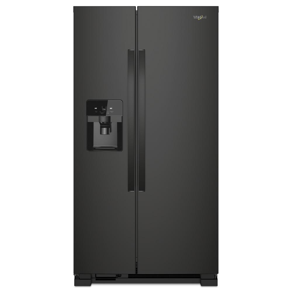 Matte black side-by-side refrigerator with built-in water and ice dispenser, part of Side-by-Side Refrigerators and Kitchen & Kitchenware collections.