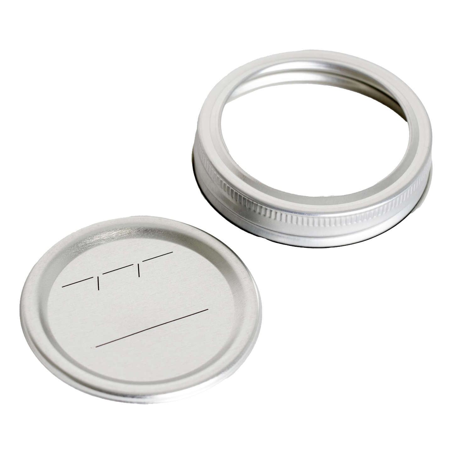 Silver-tone canning lid and band for regular-mouth jars with date-marking lines in kitchenware under $50 collection