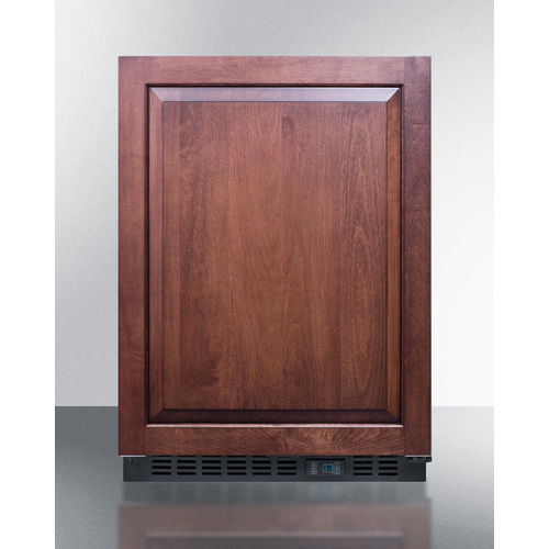 24-inch built-in beverage center with wooden panel door and digital temperature display for kitchen appliances collections