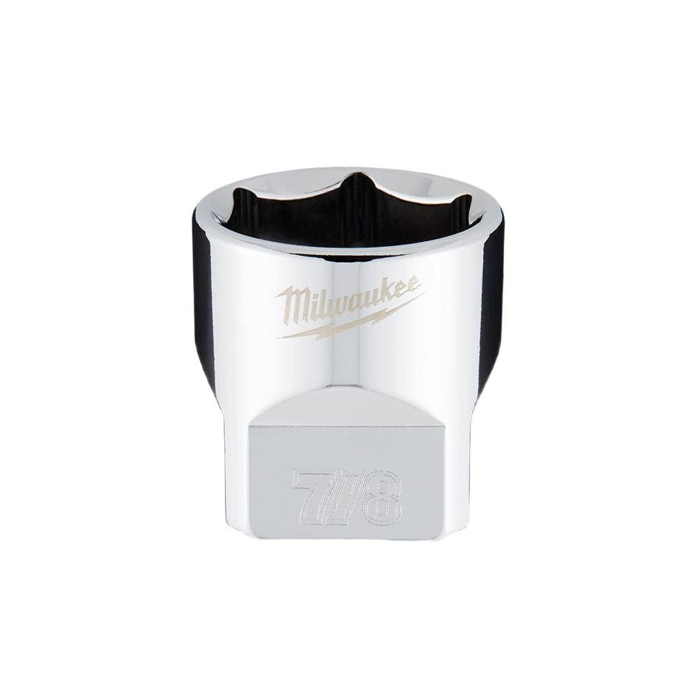 Chrome finish 7/8 inch standard socket with 3/8 inch drive and etched brand logo for tools and home improvement tasks
