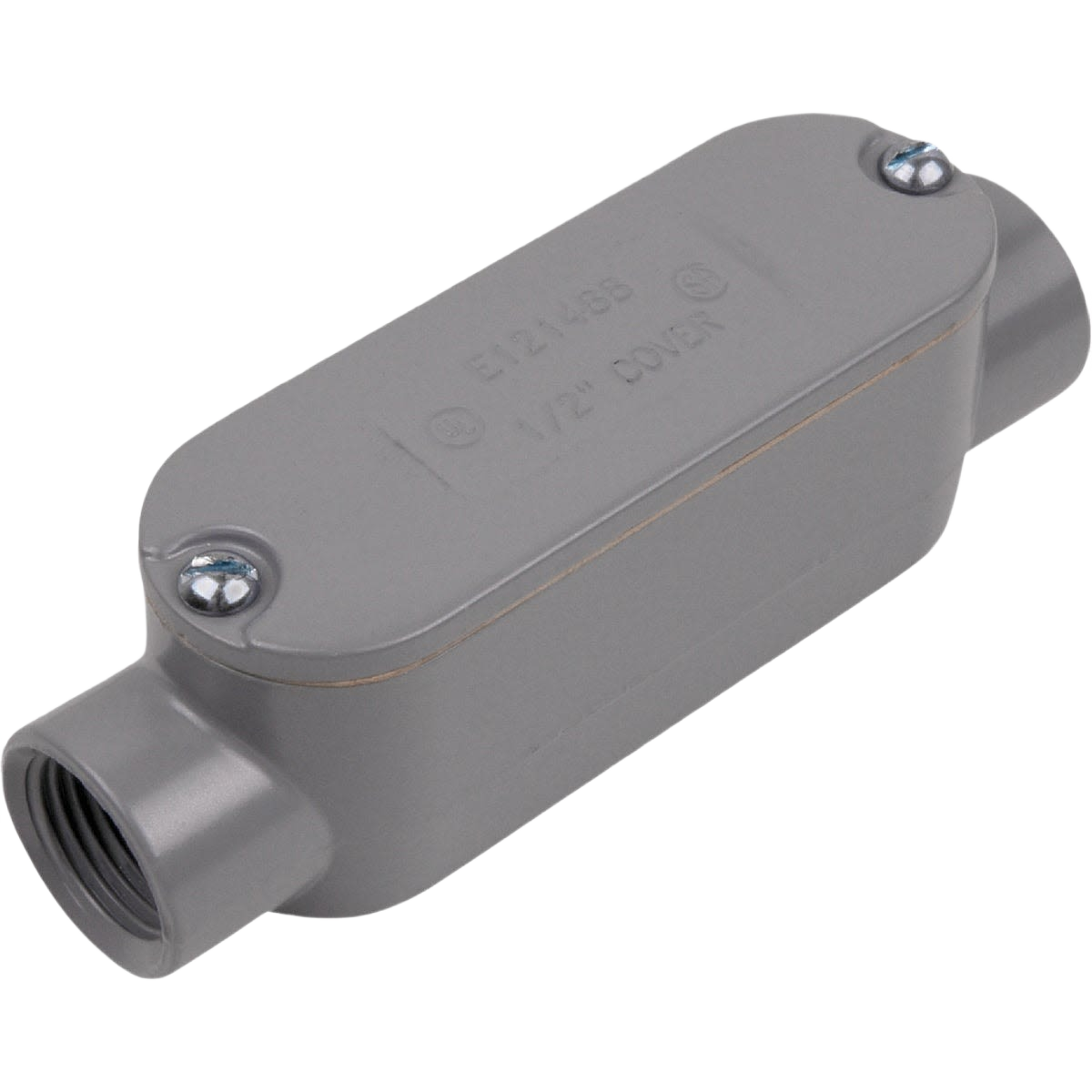 Gray threaded conduit access fitting made of rigid material for electrical boxes and conduit systems under $50 collection