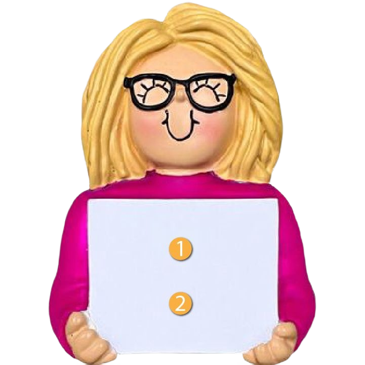 Blonde girl ornament with glasses holding blank sign for Christmas Ornaments & Tree Decorations under $50 collection