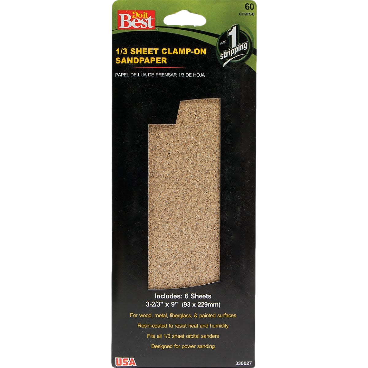 Package of six 1/3 sheet coarse sandpaper sheets for clamp-on sanders in the sandpaper and repair supplies collection