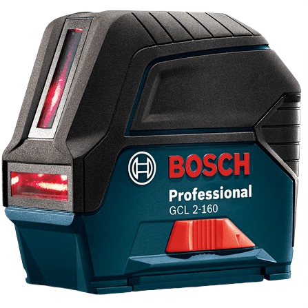 Compact blue and black Bosch leveling tool with red laser windows and professional branding for home improvement use