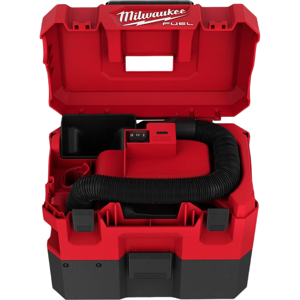 Red and black portable wet/dry vacuum with flexible hose and compact design for tools and home improvement cleaning tasks