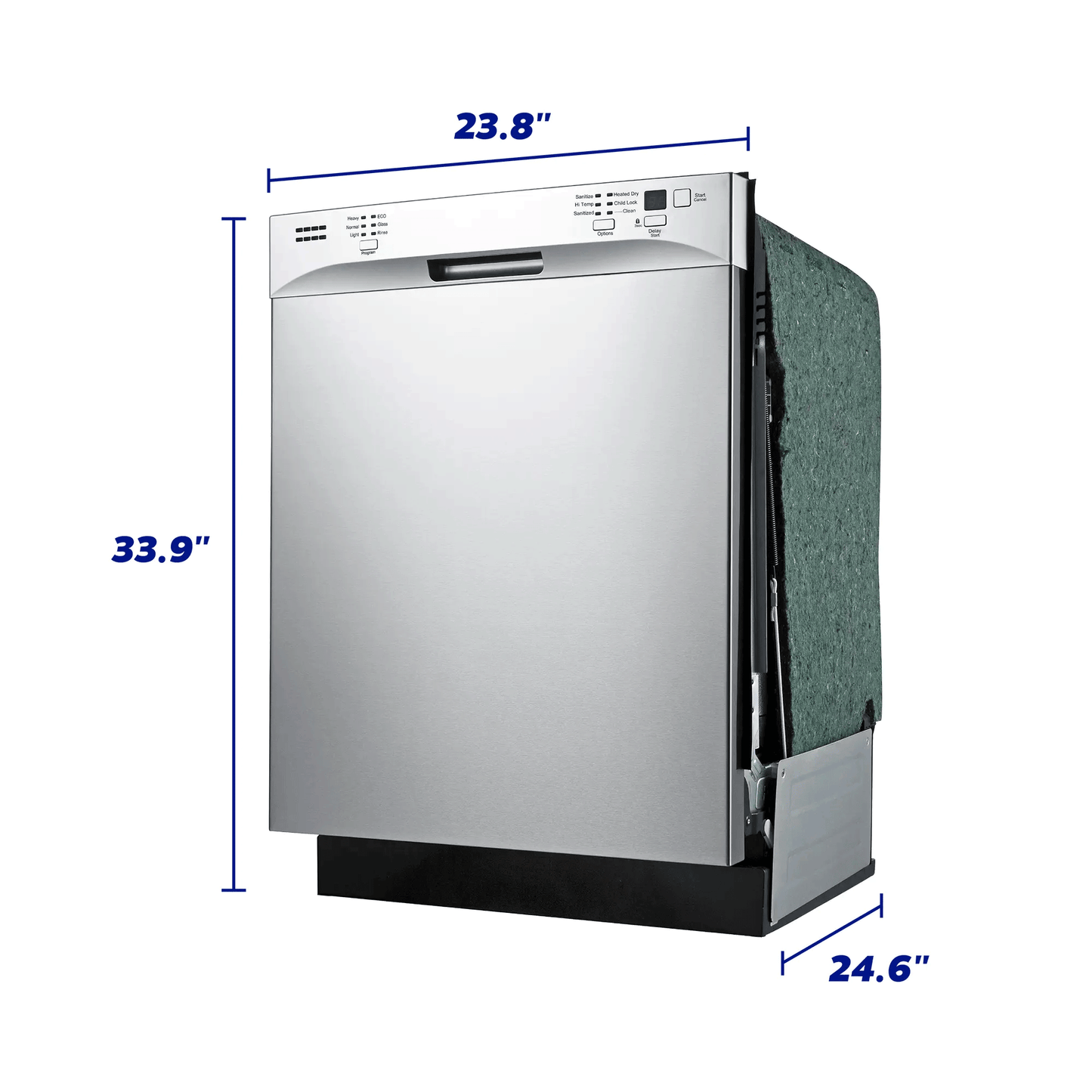 stainless steel front control built-in dishwasher with dimensions labeled from kitchen appliances and home improvement collection