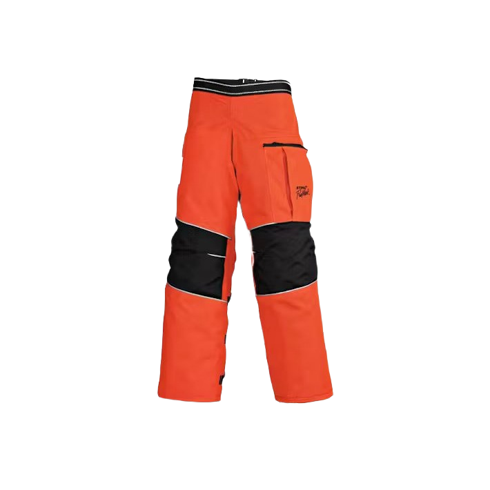 Bright orange and black 9-layer wrap chaps for heavy-duty safety in hardware and PPE collections
