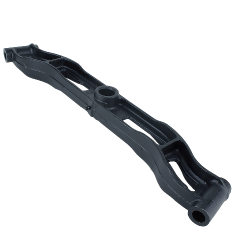 Black cast metal front axle component designed for machinery use in tools and home improvement projects