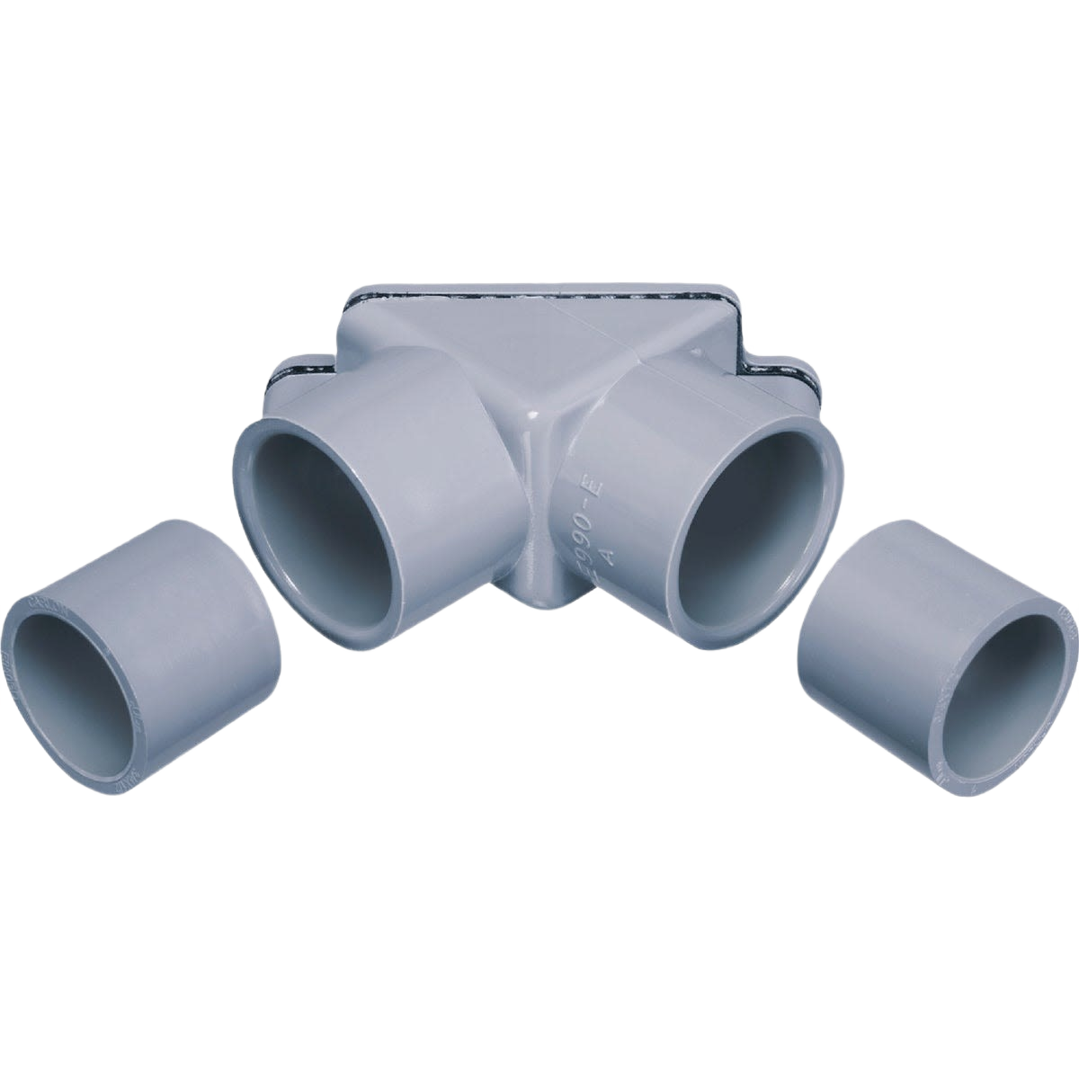 Gray nonmetallic conduit fitting for smooth cable direction changes in electrical and home improvement applications