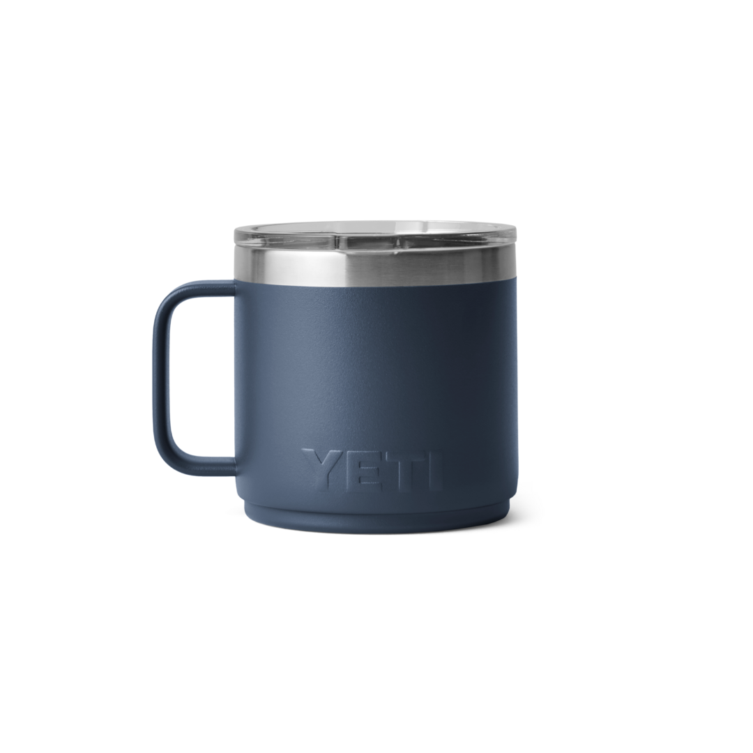 Blue insulated stackable mug with ceramic lining and clear lid for hot and cold drinks in drinkware collection