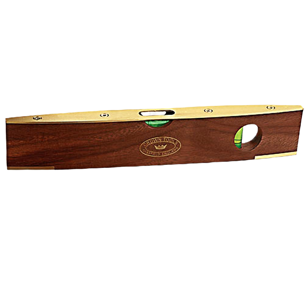 Wooden 9-inch spirit level with brass accents and dual vial windows for woodworking and measuring tools under $50 collections