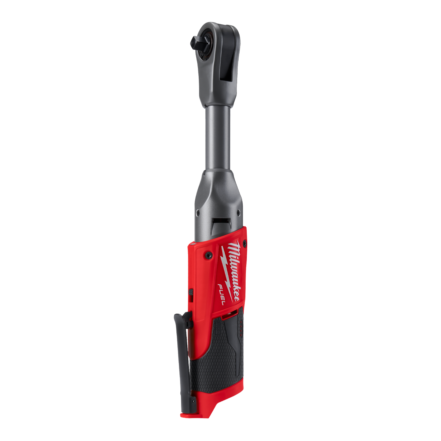 Cordless extended reach ratchet tool in red and black with ergonomic grip for home improvement tasks