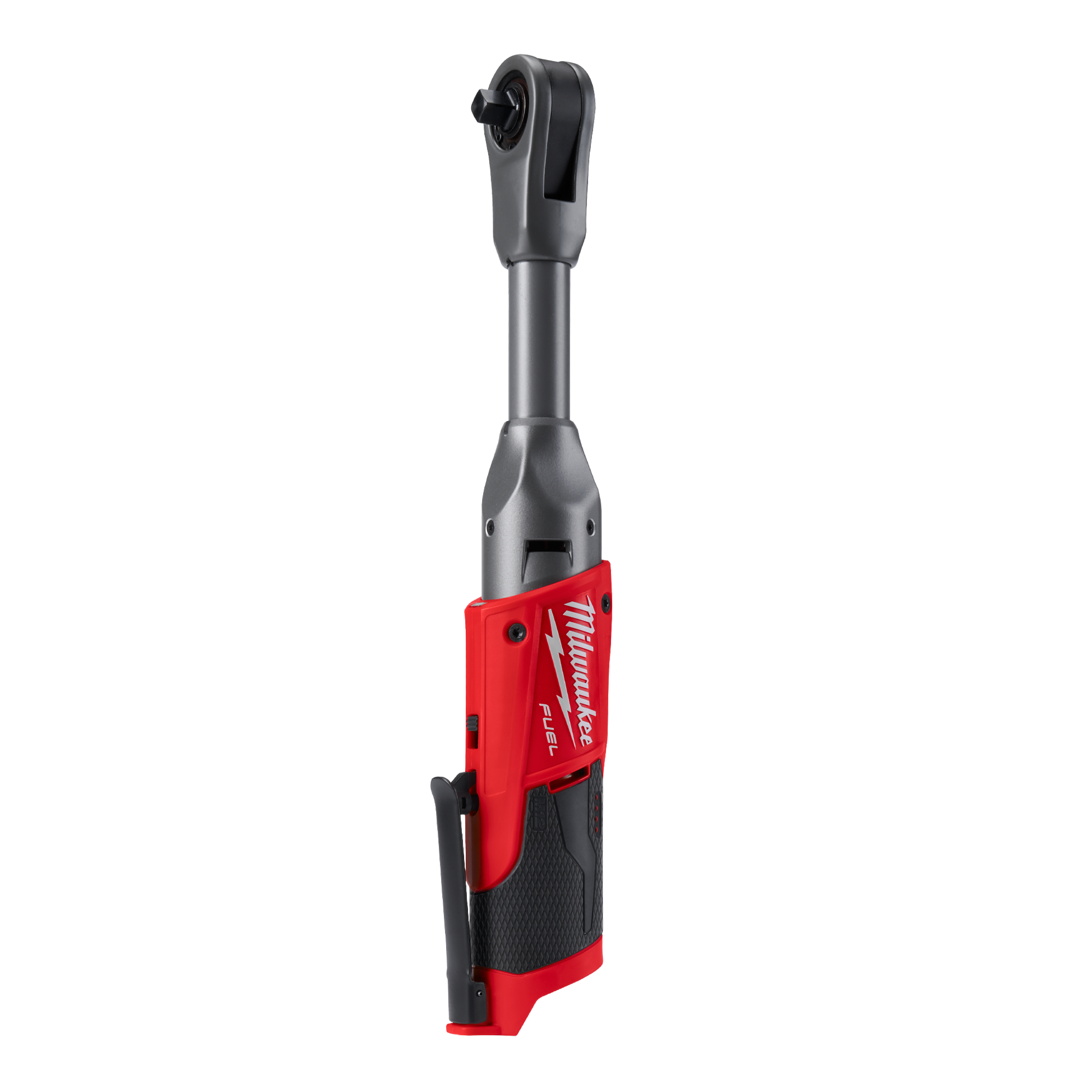 Cordless extended reach ratchet tool in red and black with ergonomic grip for home improvement tasks
