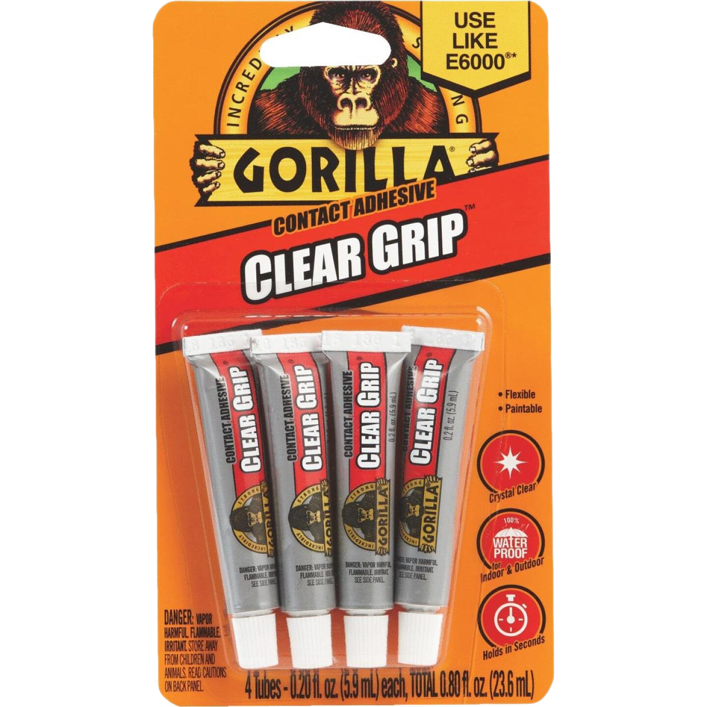 Pack of four clear flexible contact adhesive tubes for home improvement in glue and adhesives collection under $50