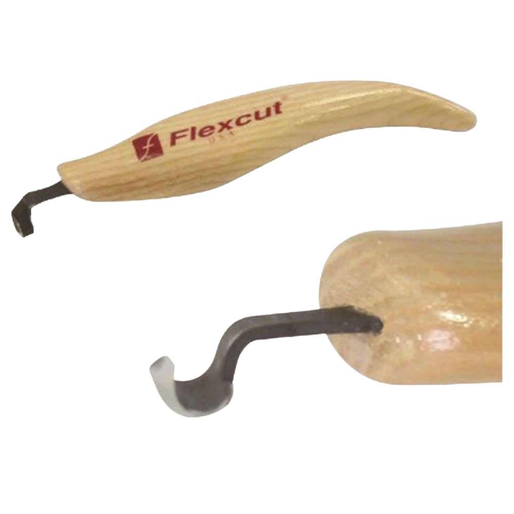 Left-handed carving scorp with curved gouge blade and wooden handle for detailed woodworking and pyrography projects