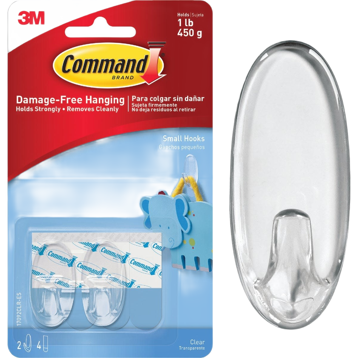 Clear adhesive utility hooks for damage-free hanging with a 1 lb hold, in hardware and fasteners collections.