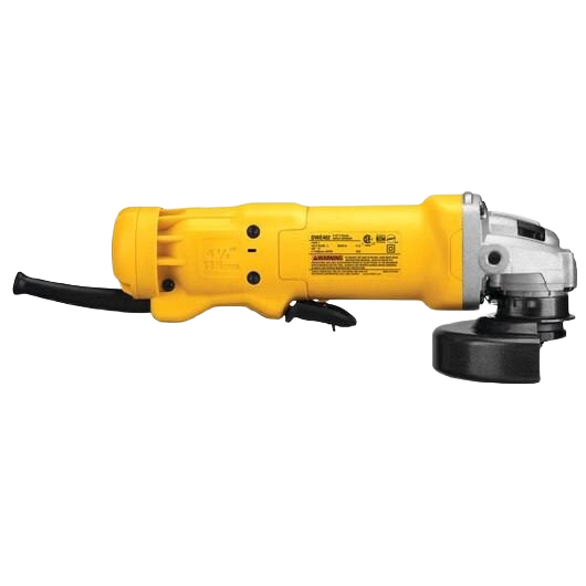 Yellow 11-amp small angle grinder with metal gear housing and side trigger for home improvement tasks