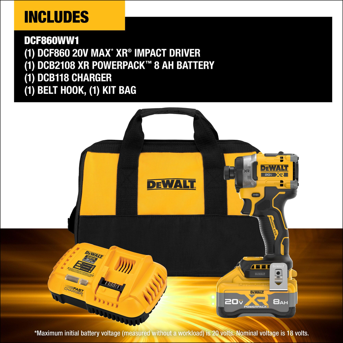 DEWALT 20V MAX* XR® 1/4 in. Brushless 3-Speed High Torque Impact Driver Kit w/XR POWERPACK™