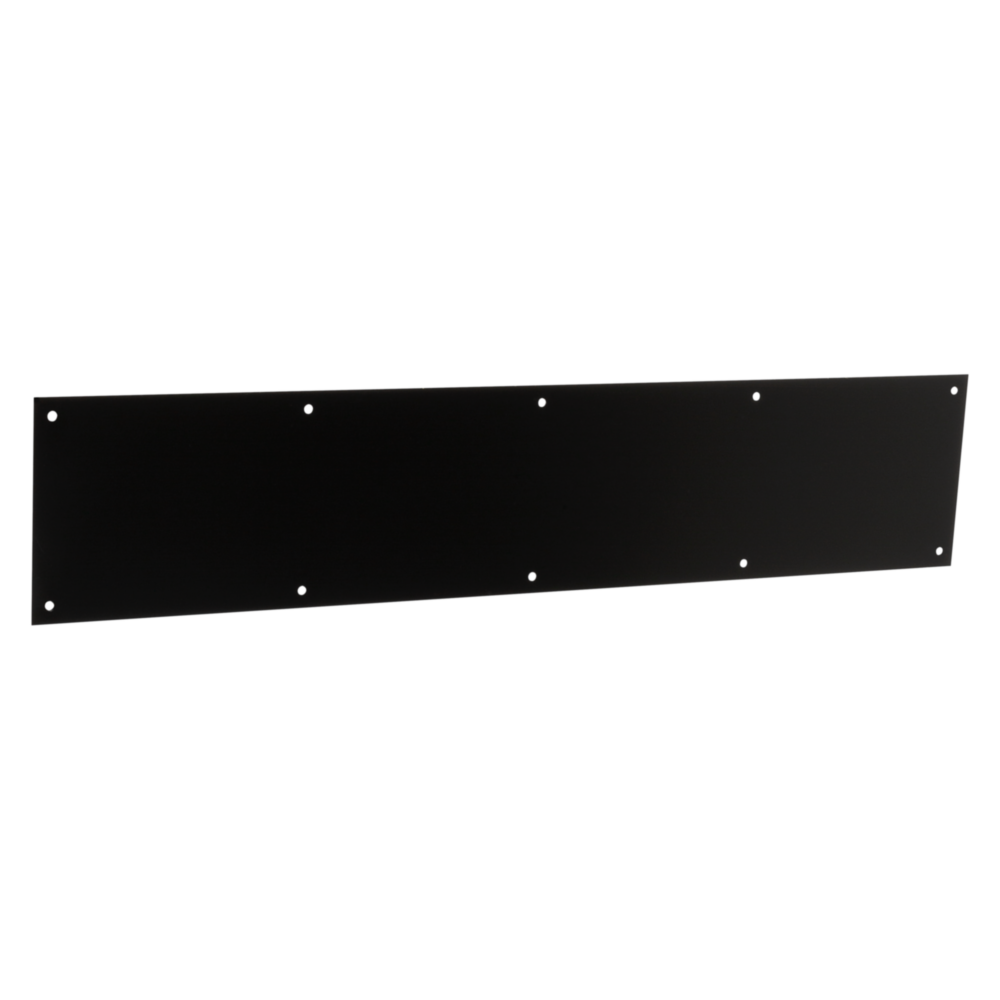 Matte black aluminum kickplate designed for door protection and stylish hardware in home improvement projects