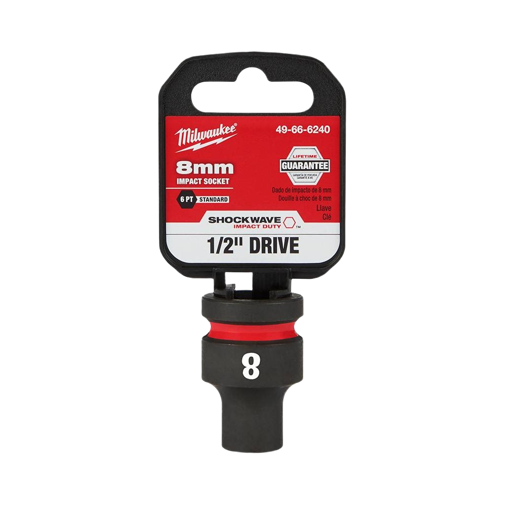 8mm 6-point impact socket with 1/2" drive, durable forged steel for hand tools and home improvement projects