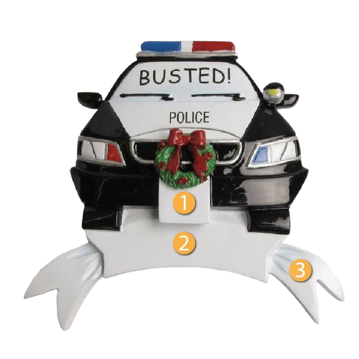 Police car ornament with "Busted" text, Christmas wreath decoration for festive tree under $50 collection