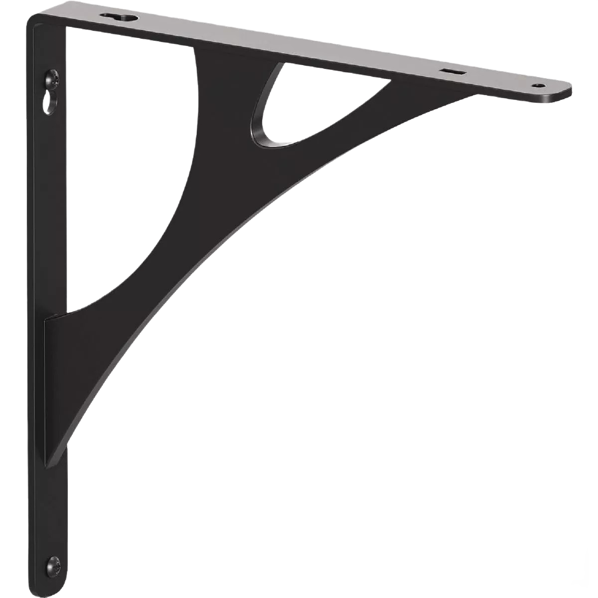 Black 8-inch decorative metal shelf bracket with curved support for shelving and storage organization under $50 collections