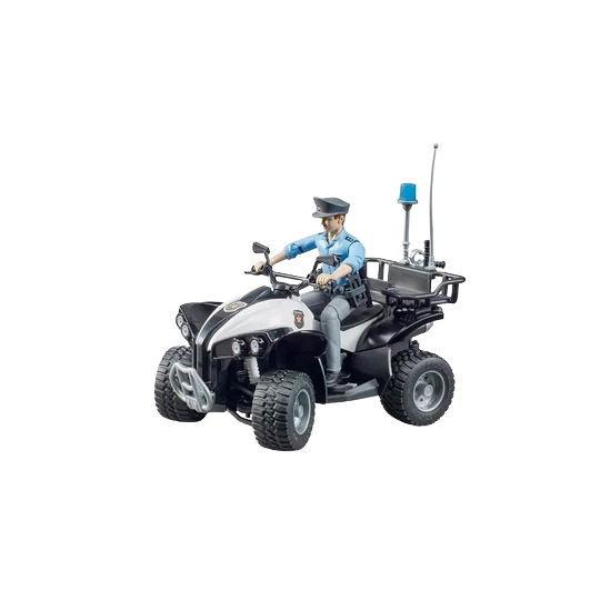 Police-themed quad bike toy with light skin officer figure and realistic accessories from Bruder Toys collection