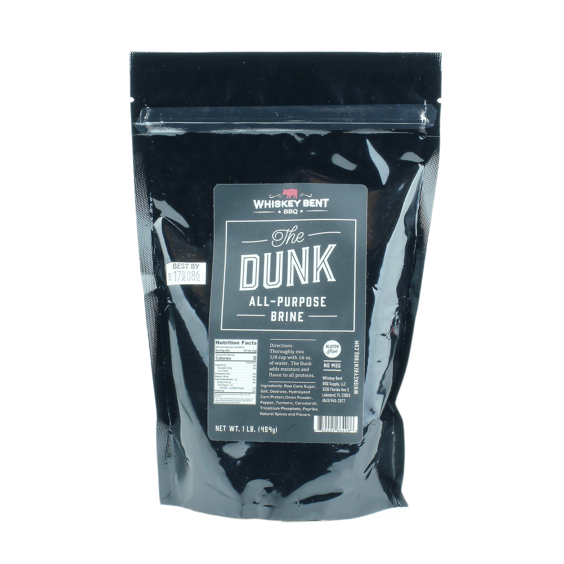 Black resealable package of Whiskey Bent BBQ all-purpose gluten free brine in grilling sauces and spices collection