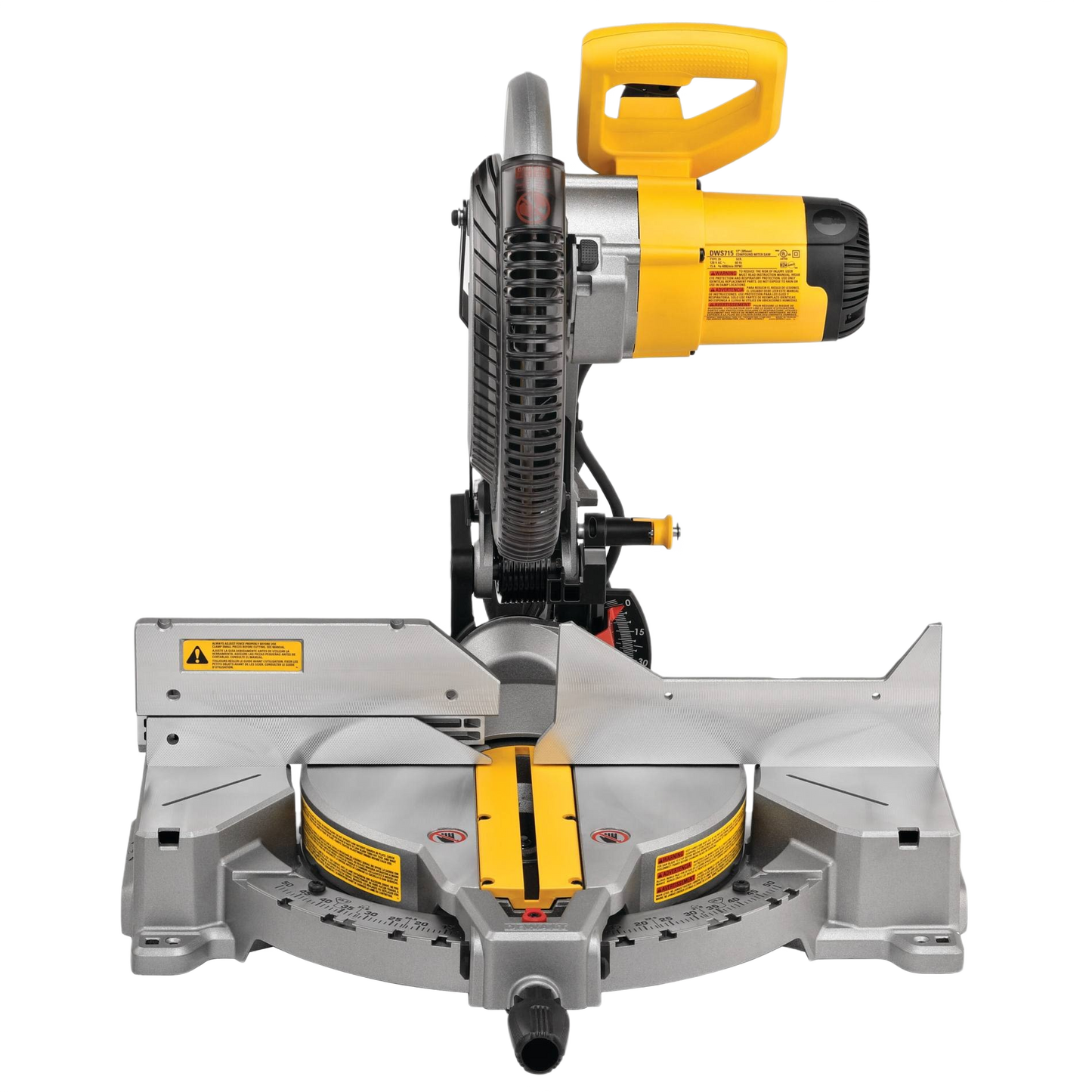 Yellow and gray single-bevel compound miter saw in power tools and electric saws for home improvement projects