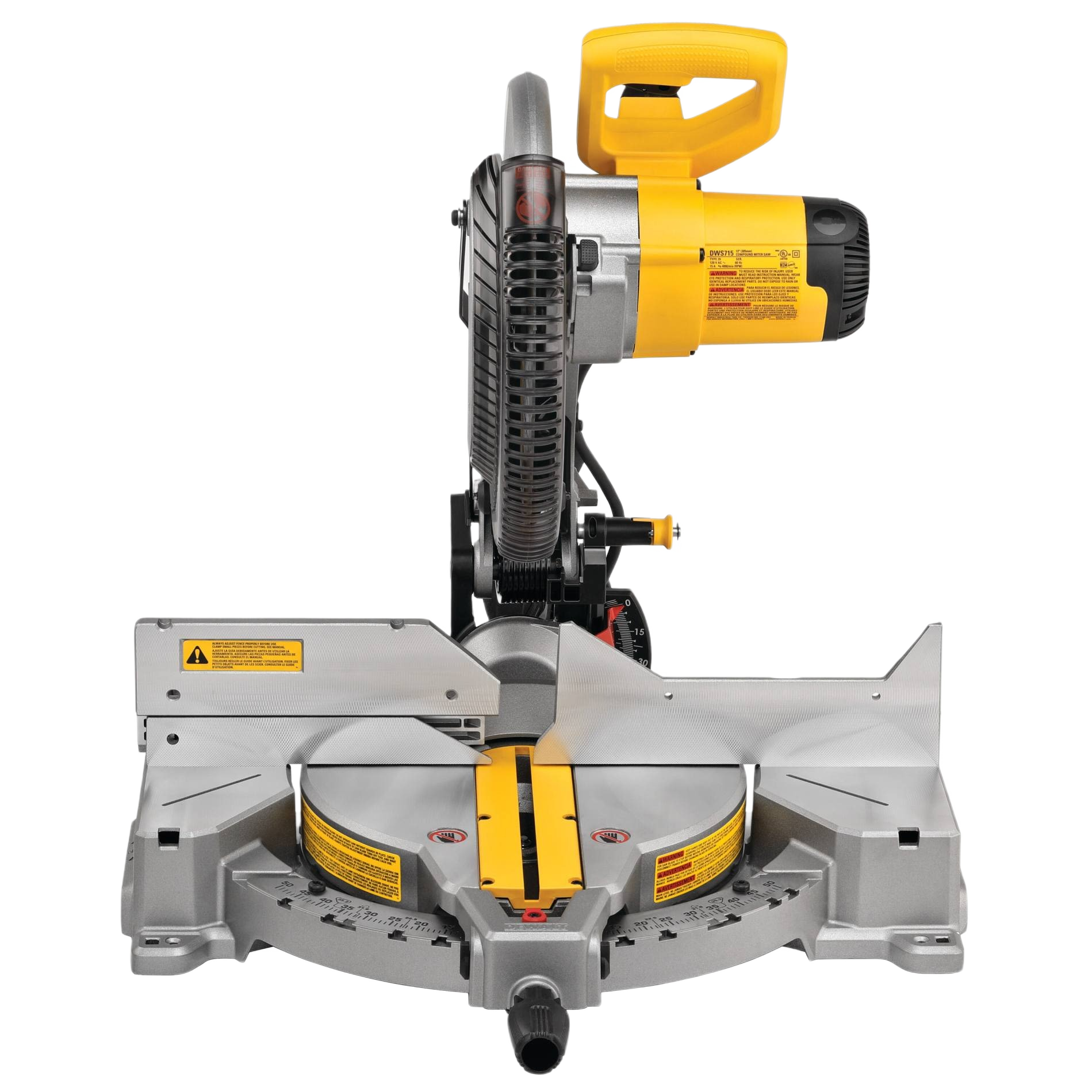 Yellow and gray single-bevel compound miter saw in power tools and electric saws for home improvement projects