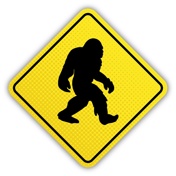 Yellow diamond yield sign sticker with black Bigfoot silhouette for stickering and dorm organization under $25 collections