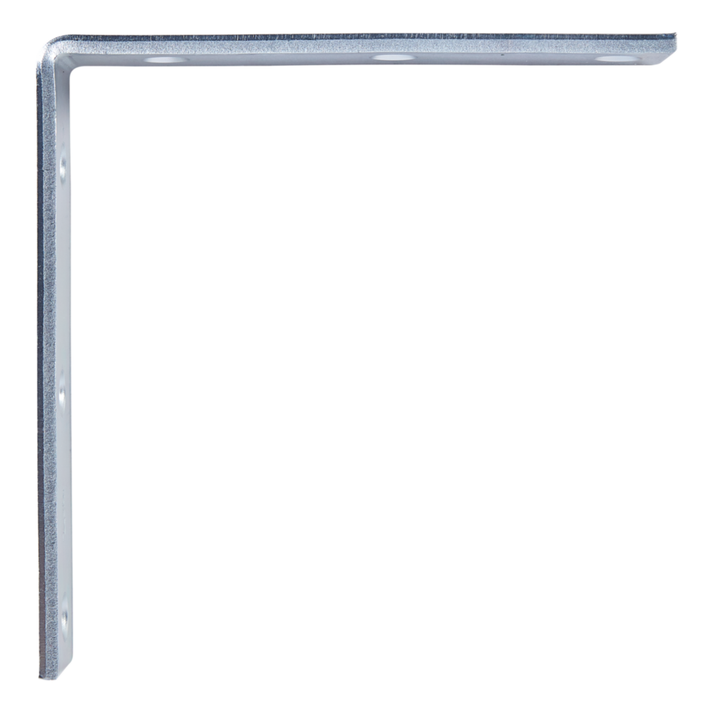Zinc-plated steel corner brace with multiple pre-drilled holes for reinforcement in building hardware projects