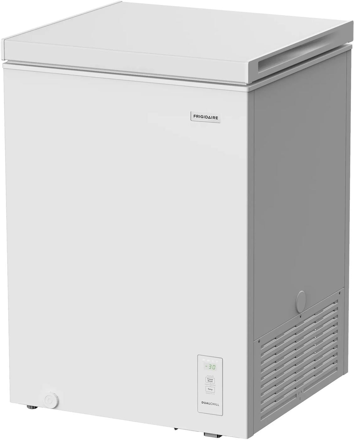 White chest freezer with a top-hinged lid and digital control panel, designed for versatile use in Freezers & Ice Makers and Kitchen & Kitchenware collections.