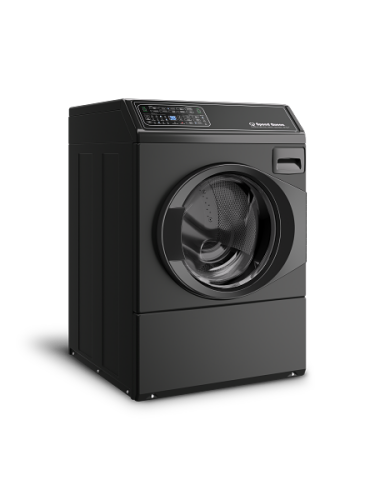 Matte black front load washer with right hinge door and digital controls from washers and appliances collection