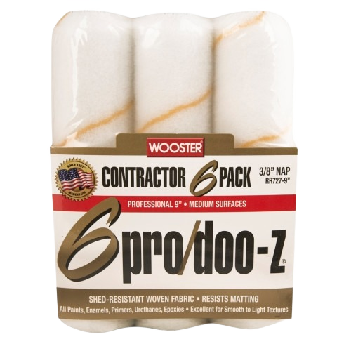 Six-pack of professional paint roller covers with 3/8-inch nap for medium surfaces in home improvement projects