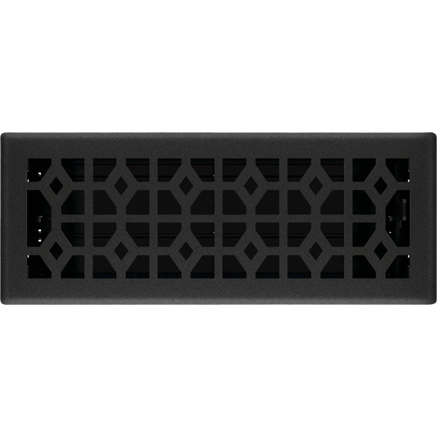 Black iron steel floor register with decorative geometric pattern for home improvement use