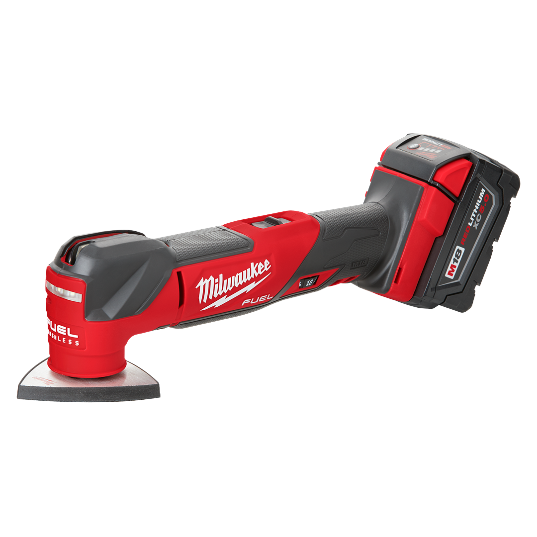 Red and black cordless oscillating multi tool with ergonomic design and rechargeable battery for tools and home improvement tasks